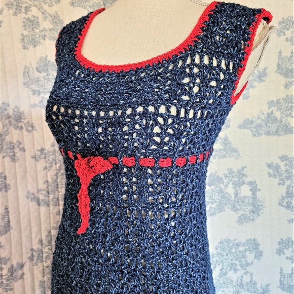 Size XS NEW Hand Crocheted Blue Mini Dress - Picture 6 of 9